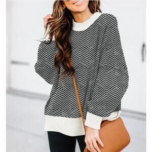 ETCYY women's oversized colorblock black, gray and cream sweater